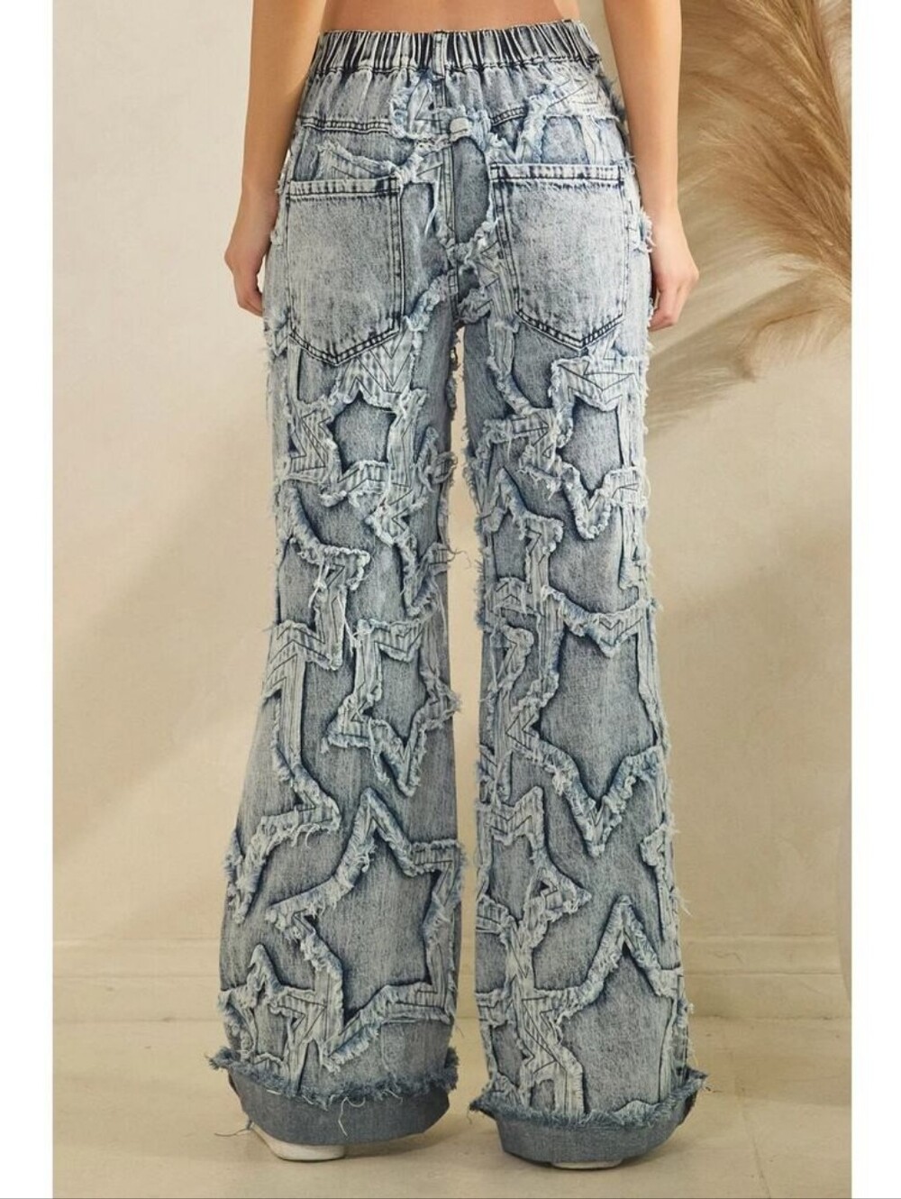 Oli "Star Party" Applique Straight Wide-Leg Star Denim Pants in Light Blue Sz S - Picture 2 of 6